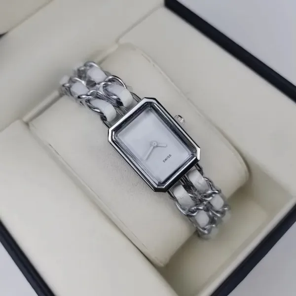 Design Swiss Rectangle White Ceramic Chain Watch Watches - 1