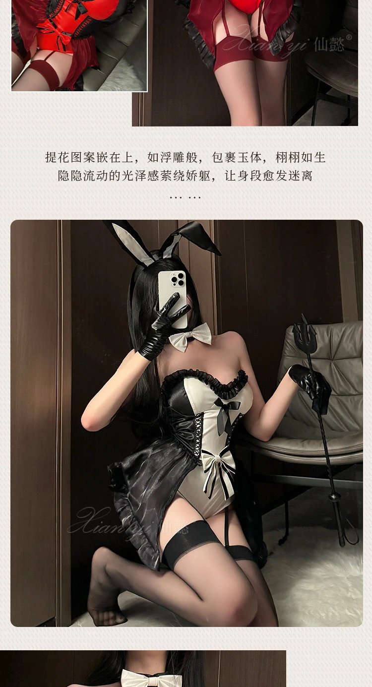 Design Bunny Girl Lingerie Set Red Black Underwear - 11