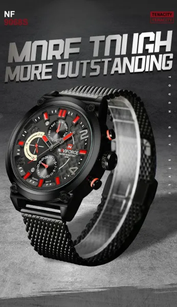 Design NAVIFORCE Chronograph Black Red Mesh Strap Quartz Watch Watches - 7