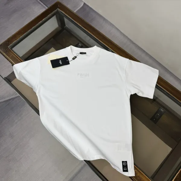 Fendi Logo Embroidered White T-Shirt - 1