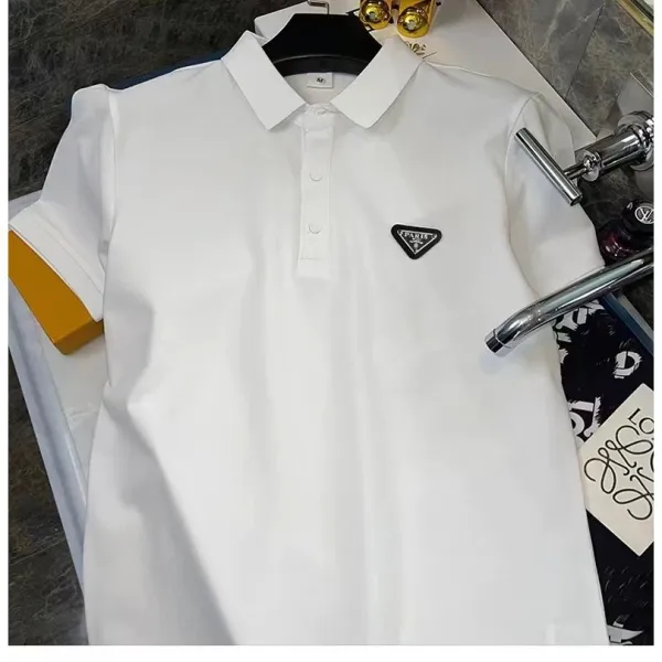 Prada Triangle Logo Polo Shirt White and Black - 10