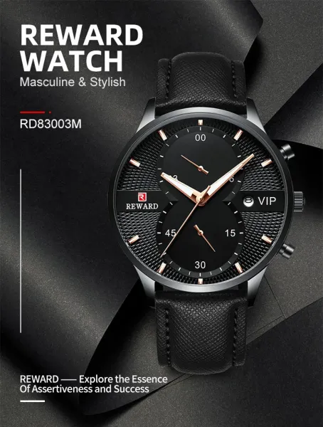 Design Reward VIP Chronograph Rose Gold Brown Leather Watch Watches - 3