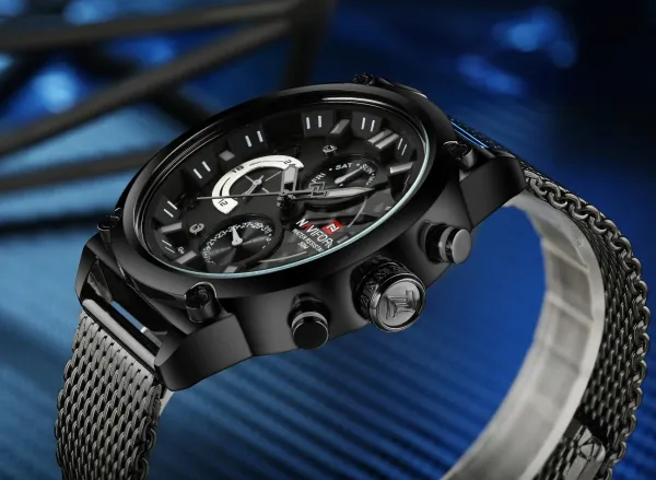 Design NAVIFORCE Chronograph Black Red Mesh Strap Quartz Watch Watches - 15