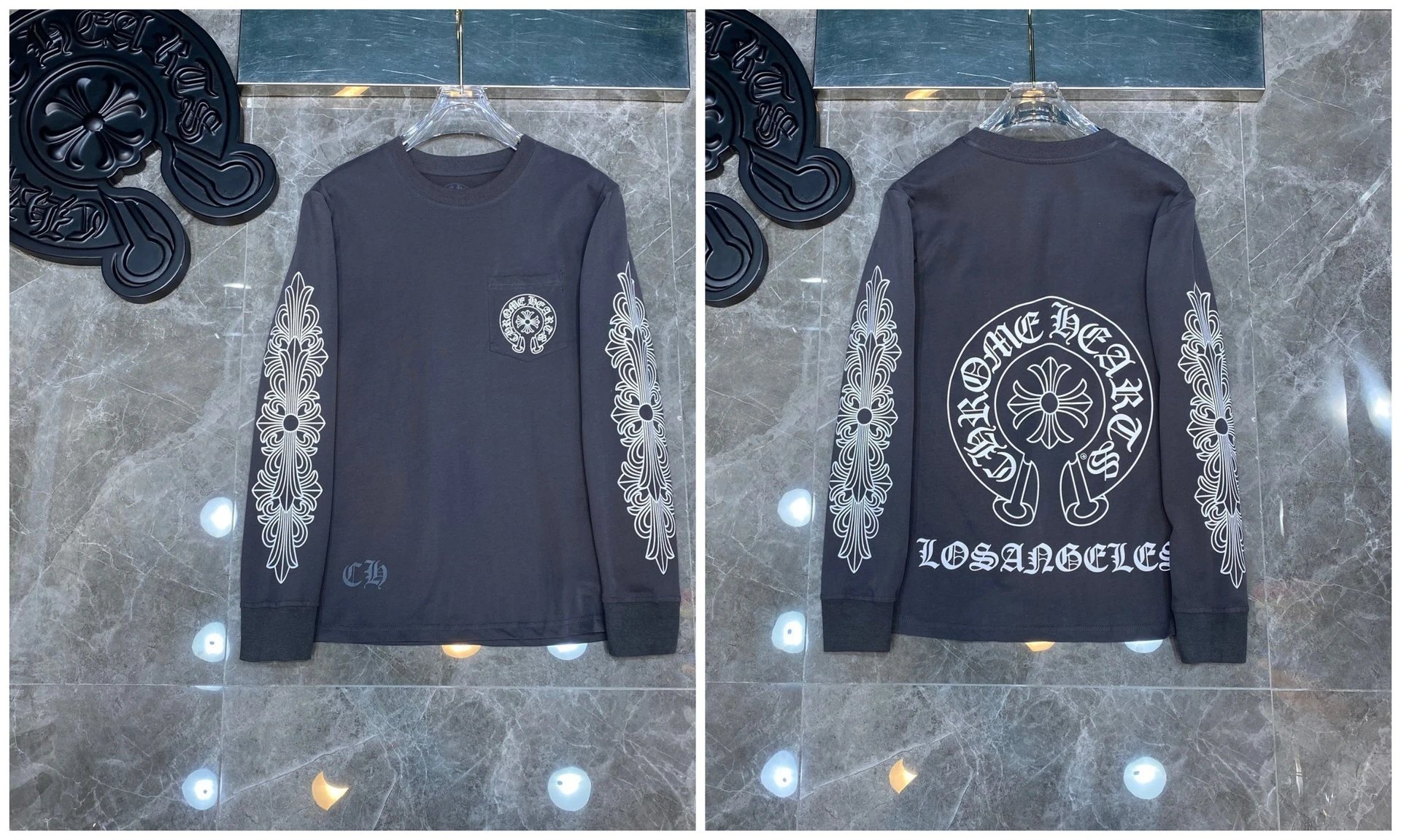 Chrome Hearts Cross Embroidery Long Sleeve Tee Black T-Shirts - 35