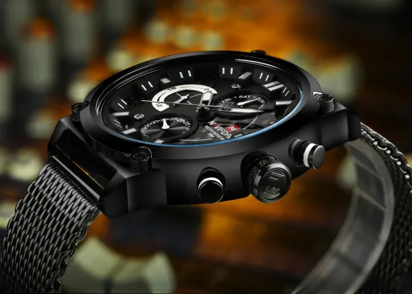 Design NAVIFORCE Chronograph Black Red Mesh Strap Quartz Watch Watches - 24