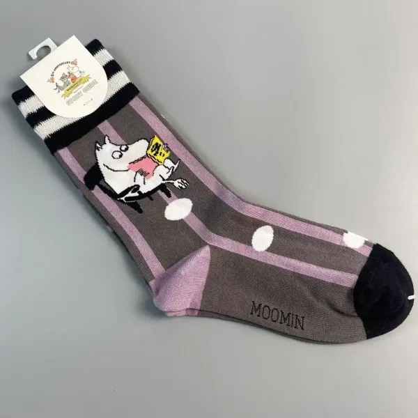Design Moomin Story Guide Socks Gray Purple Striped Socks - 1