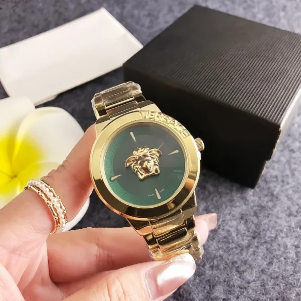 Versace Medusa Green Dial Gold-Tone Watch Watches - 4