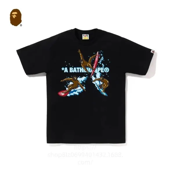 A Bathing Ape Surfer Graphic Black T-Shirt - 1