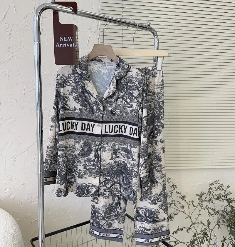 Dior Toile de Jouy Print Sleepwear Set White / Black - 30