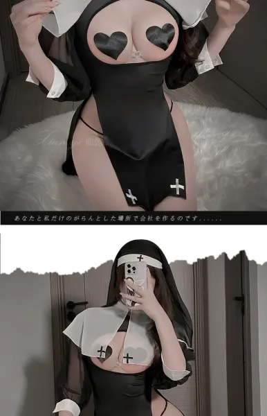 Design 654 Nun Costume Set Black and White Dress - 10