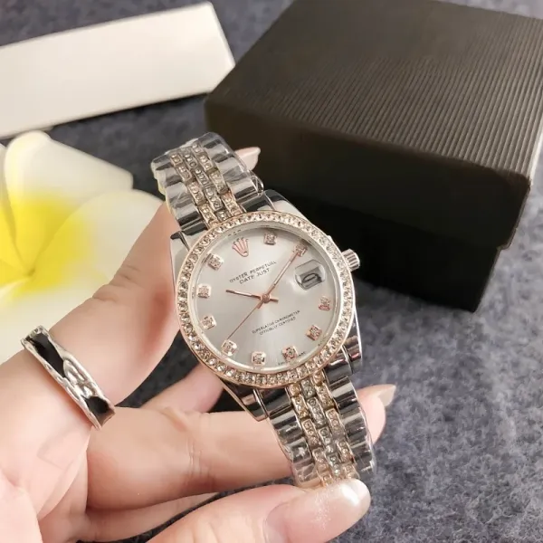Rolex Oyster Perpetual Datejust Pink Dial Diamond Bezel Stainless Steel Watch Watches - 9