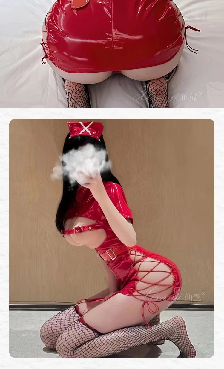 Design Patent Leather Skirt Red Roleplay Costume Set Dress - 16
