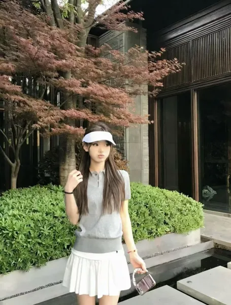 Fred Perry Polo Shirt Gray with Black Tennis Skirt - 9
