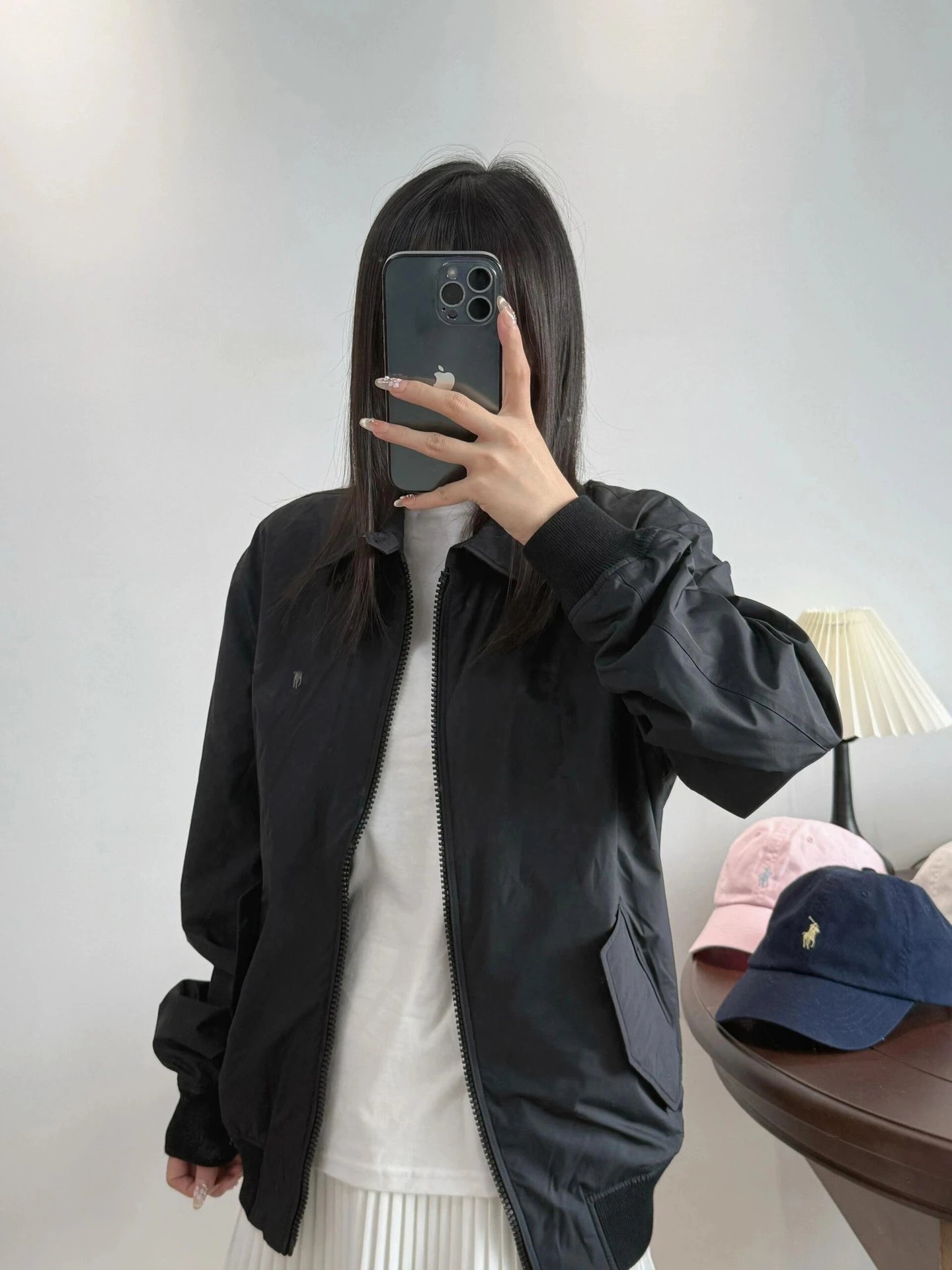 Design Harrington Jacket Black with Striped Shirt Layer Outerwear Jacket - 5