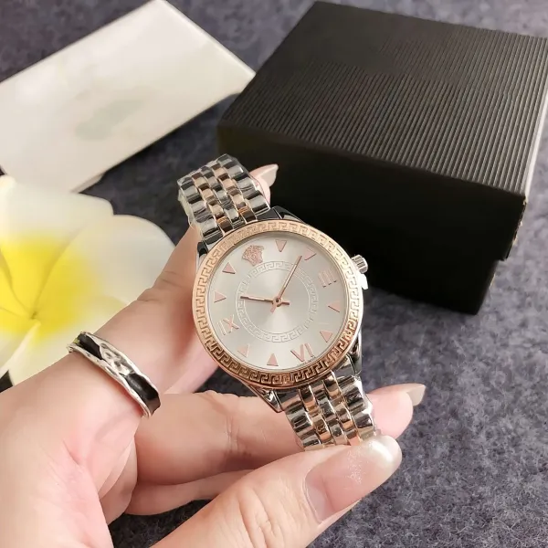 Versace V-Circle Watch Silver Rose Gold Two-Tone Stainless Steel Watch Watches - 1