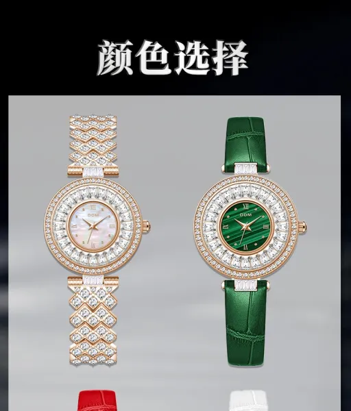 Design DOM Diamond-Encrusted Mother-of-Pearl Dial White Leather Strap Watch Watches - 5