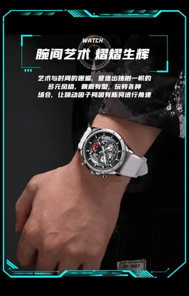 Design MEGIR Chronograph Turquoise Silicone Strap Watch Watches - 6