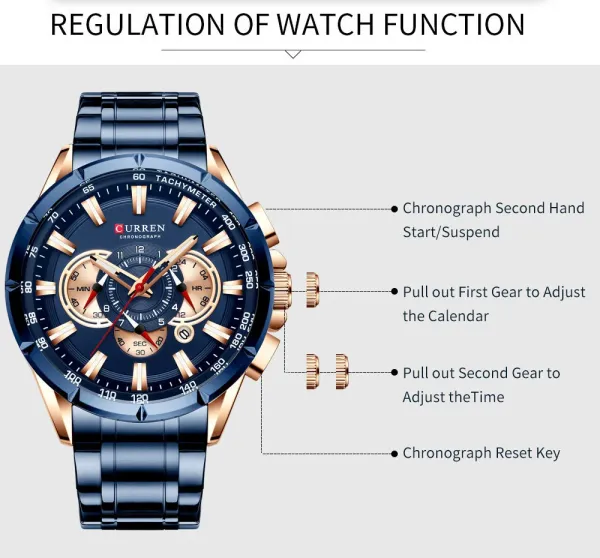 Design Curren Chronograph Black Dial Silver Stainless Steel Watch Watches - 8