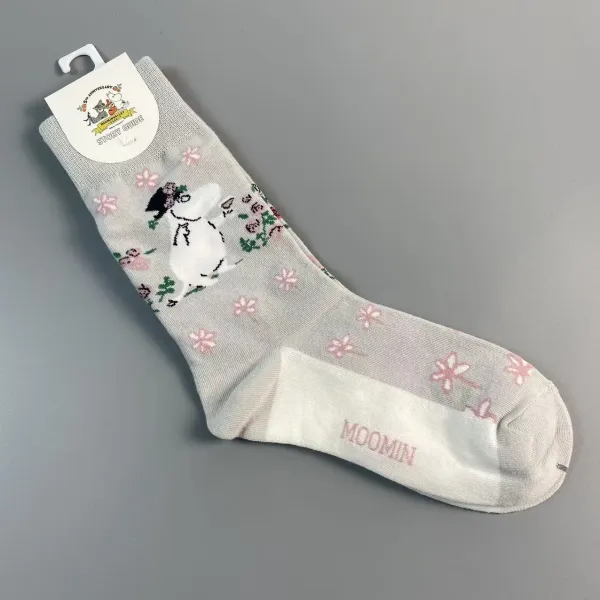 Design Moomin x Moominvalley Story Guide Floral Print Socks Gray Socks - 1