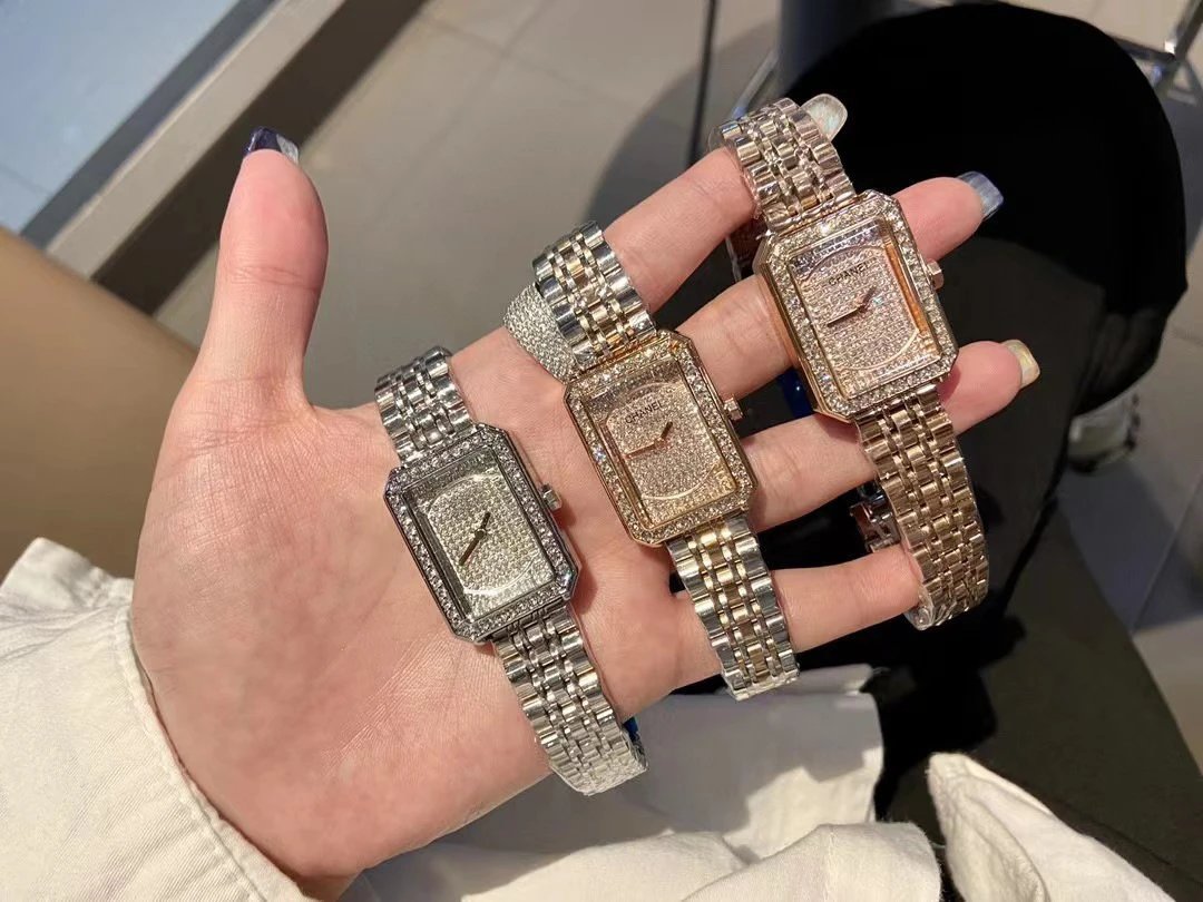 Design Rectangular Crystal-Embellished Stainless Steel Watch Accessories.watches - 6