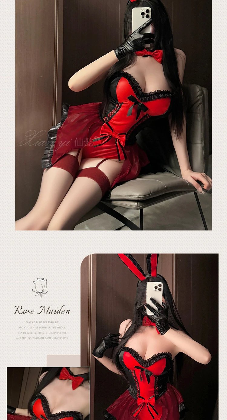 Design Bunny Girl Lingerie Set Red Black Underwear - 10
