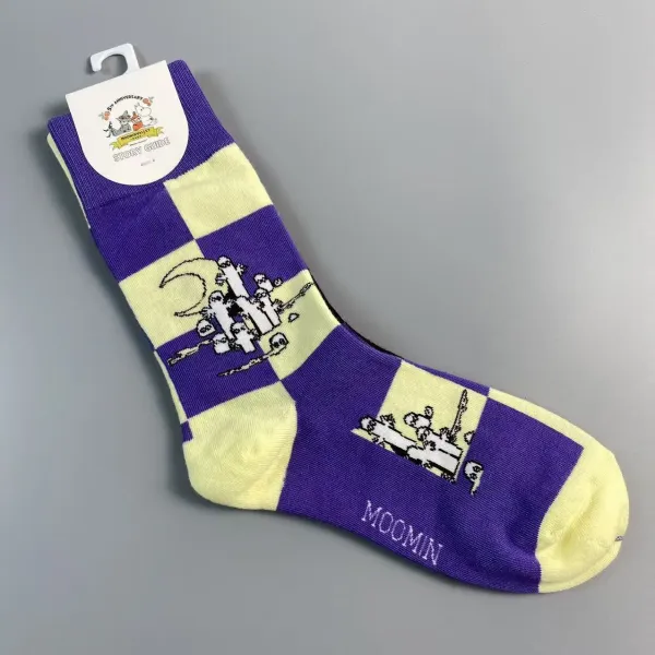 Design Moomin x Moonvalley Park Story Guide Checkerboard Socks Purple Yellow Socks - 1