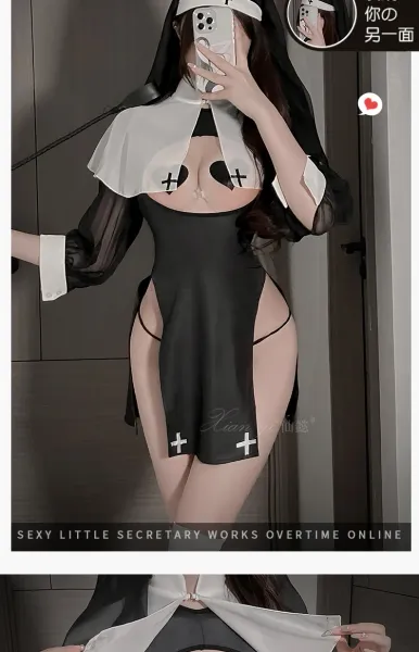 Design 654 Nun Costume Set Black and White Dress - 9