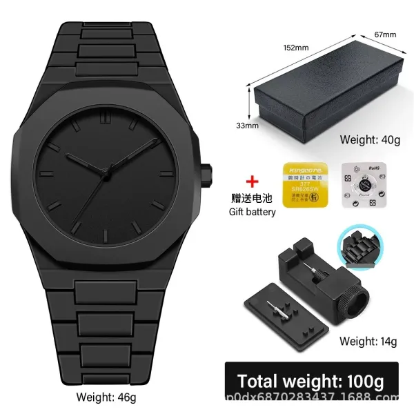 Design Octagonal All-Black Minimalist Quartz Watch Watches - 1