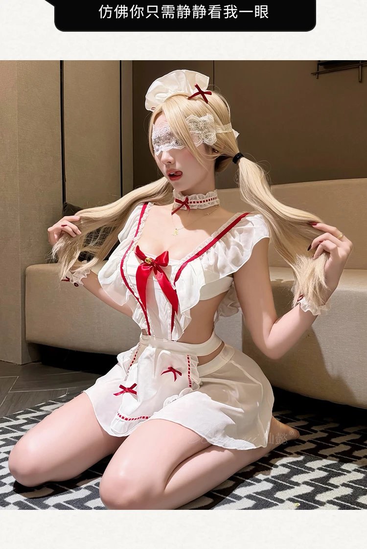 Design #800 Maid Costume White Red Lace Dress Set - 15