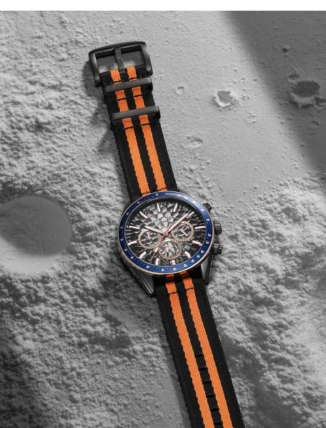 Design MEGIR Chronograph Black Gold Striped Nylon Strap Watch Watches - 13