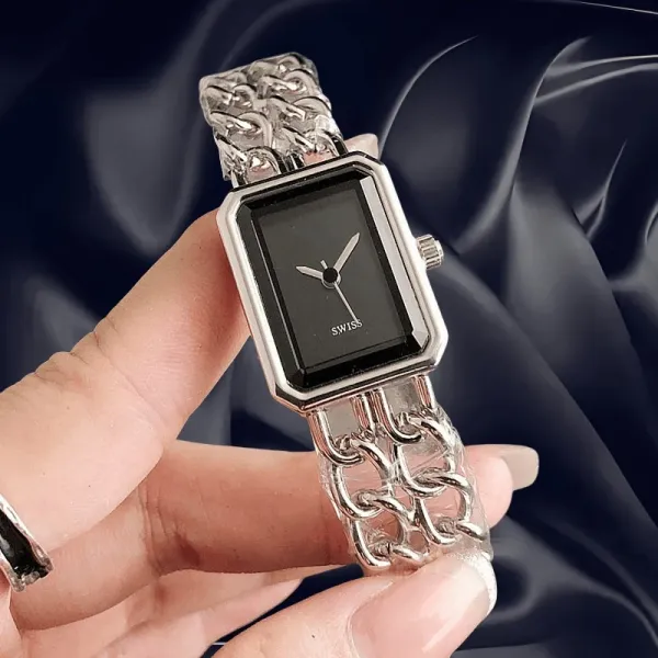 Design Rectangular Chain Link Watch Gold Tone with Mother-of-Pearl Dial Watches - 3