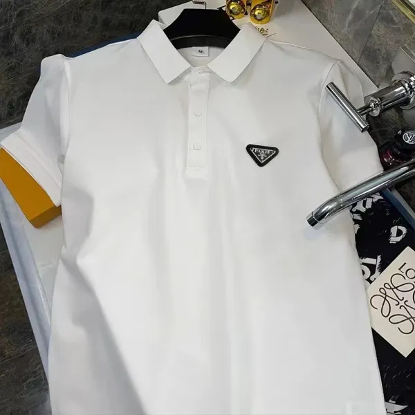 Prada Triangle Logo Polo Shirt White and Black - 14