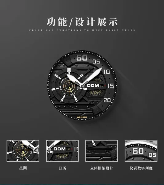 Design DOM DOM Chronograph Military Green Leather Strap Watch Watches - 9