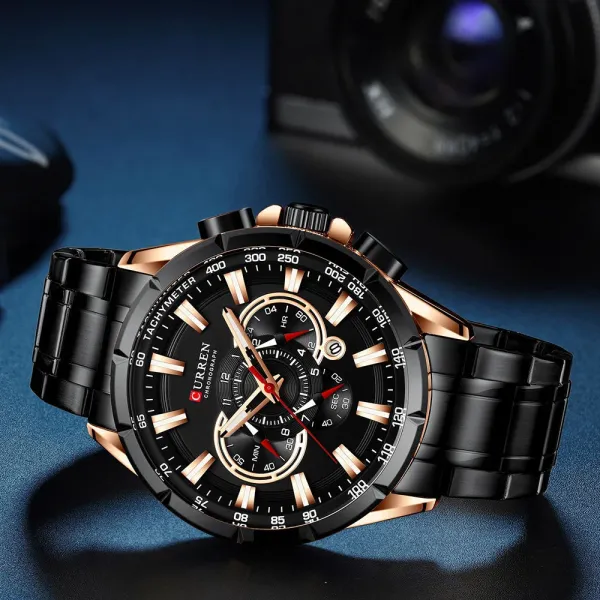 Design Curren Chronograph Black Dial Silver Stainless Steel Watch Watches - 17