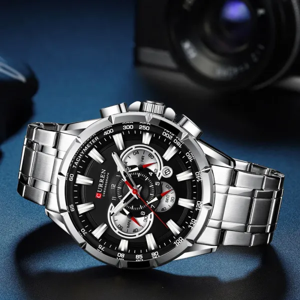 Design Curren Chronograph Black Dial Silver Stainless Steel Watch Watches - 25