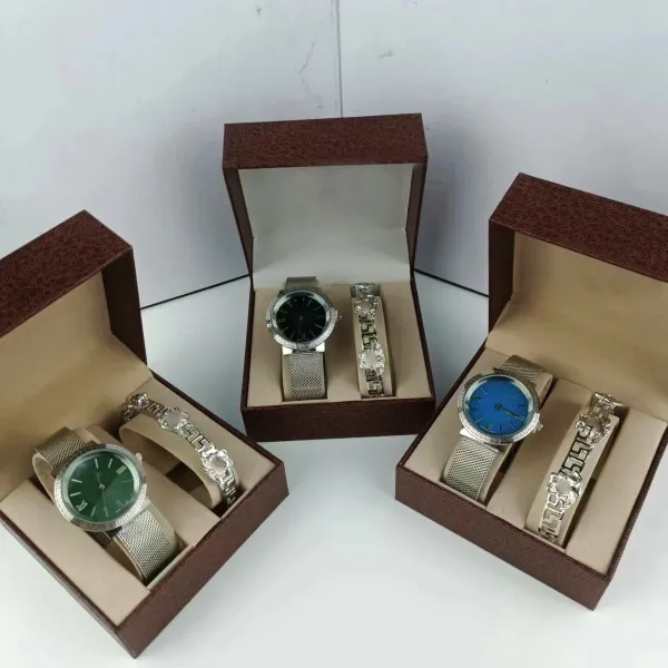 Versace La Greca Green Dial Mesh Watch and Medusa Bracelet Set Watches - 2