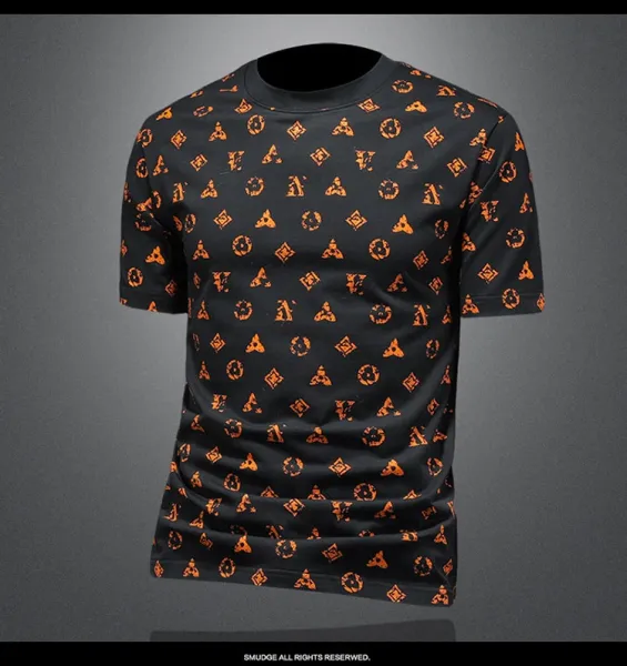 Design All-Over Print Orange Geometric Pattern Gray T-Shirt - 6