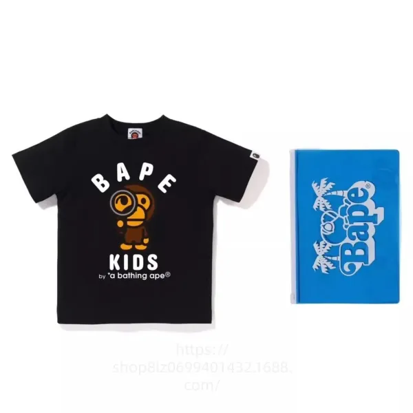 A Bathing Ape Kids BAPE Kids Monkey Tee Black T-Shirt and Blue Palm Tree Notebook Set - 1