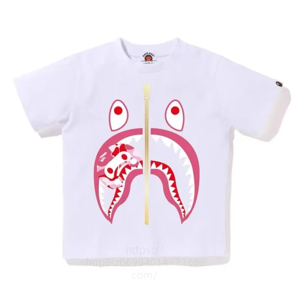A Bathing Ape Kids Shark Zipper T-Shirt White - 1