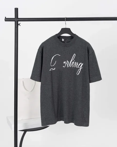 Design 'Curling' Knit Tee Charcoal Gray T-Shirt - 1