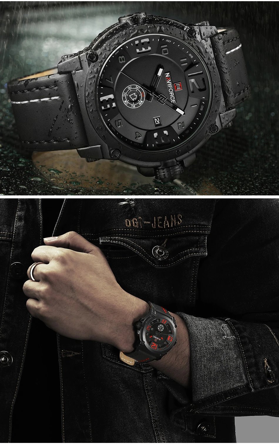Design NAVIFORCE Military-Style Chronograph Black Dial Brown Leather Strap Watch Watches - 12
