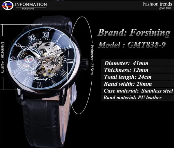 Design Fosining Skeleton Mechanical Watch Gold White Leather Strap Watches - 15