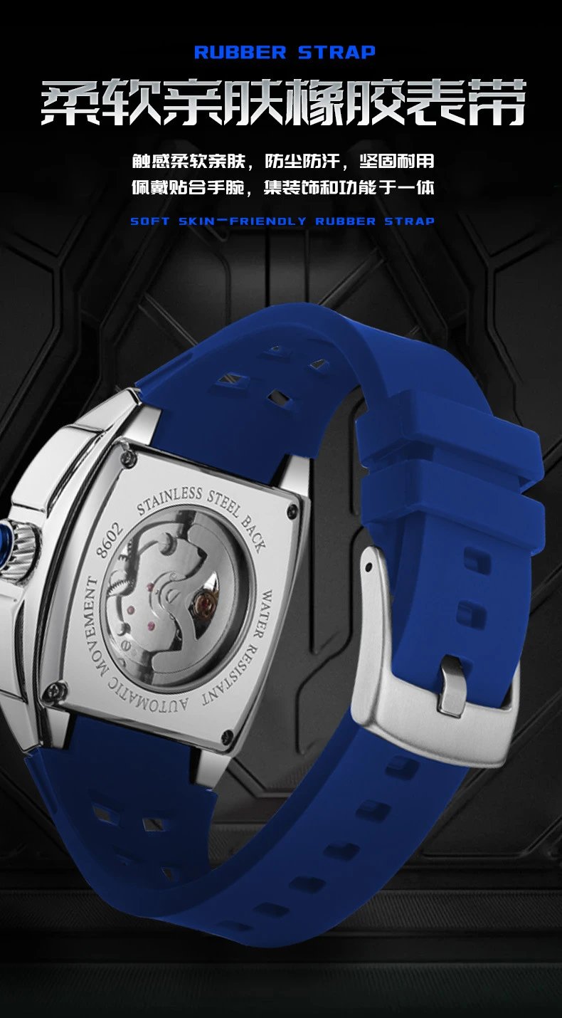 Design MEGIR Mechanical Watch Blue Silicone Strap Automatic Skeleton Watch Watches - 13