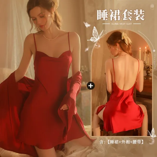 Design Sling Vest Suit Red Sleepwear Set - 1