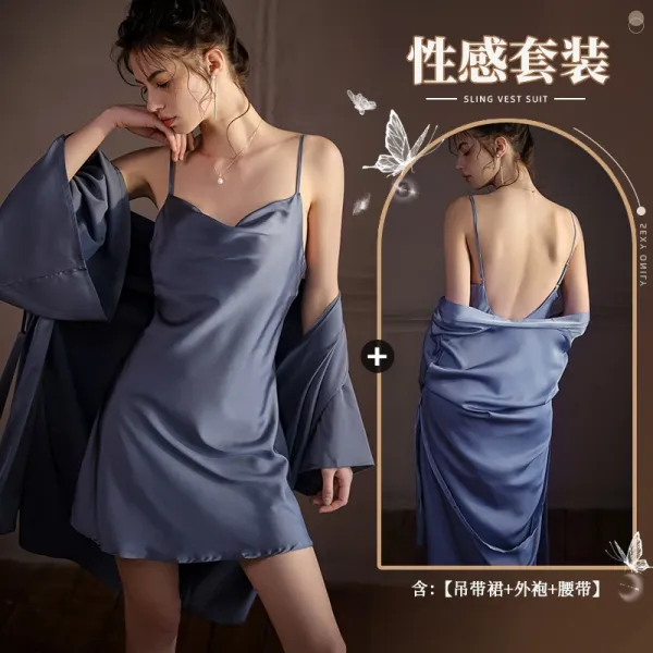 Design Sling Vest Suit in Dusty Blue Sleepwear Set - 1