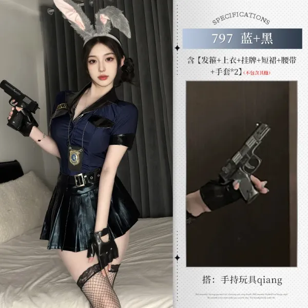 Design Police Cosplay Costume Set Blue + Black - 1
