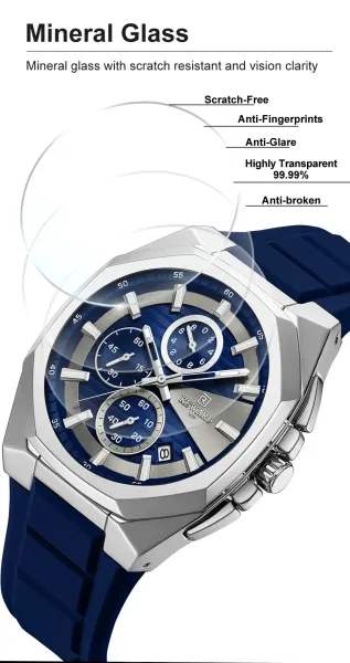 Design Reward VIP Chronograph Blue Silicone Strap Watch Watches - 11