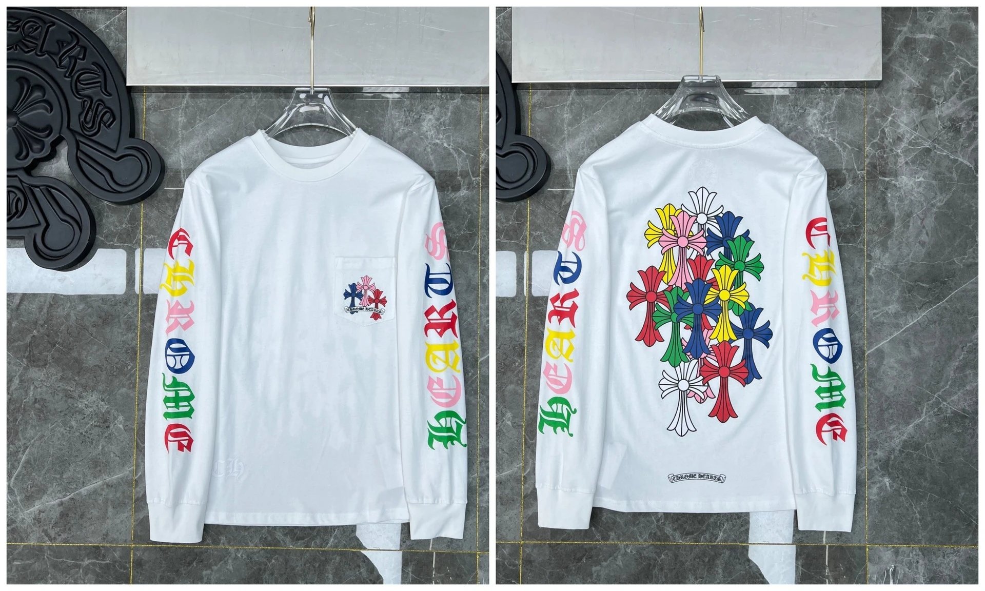 Chrome Hearts Cross Embroidery Long Sleeve Tee Black T-Shirts - 33