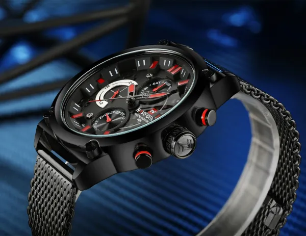 Design NAVIFORCE Chronograph Black Red Mesh Strap Quartz Watch Watches - 20