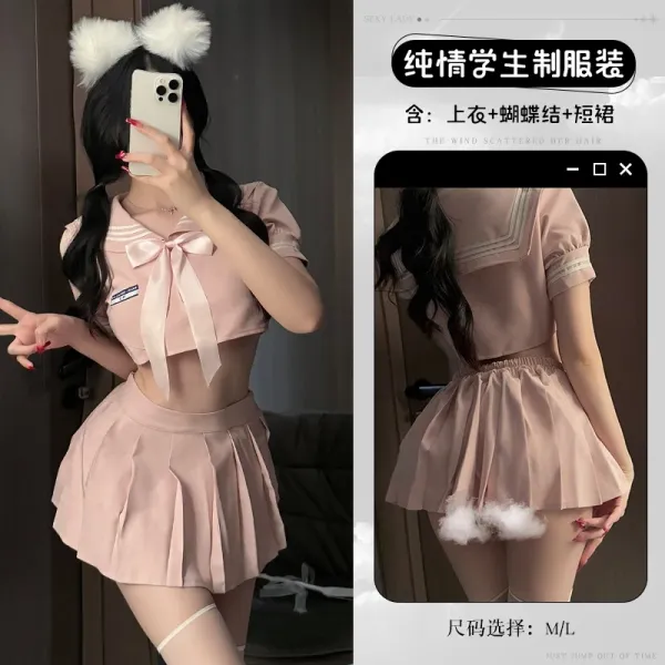 Design Sailor-Style Student Uniform Set Pink - 1